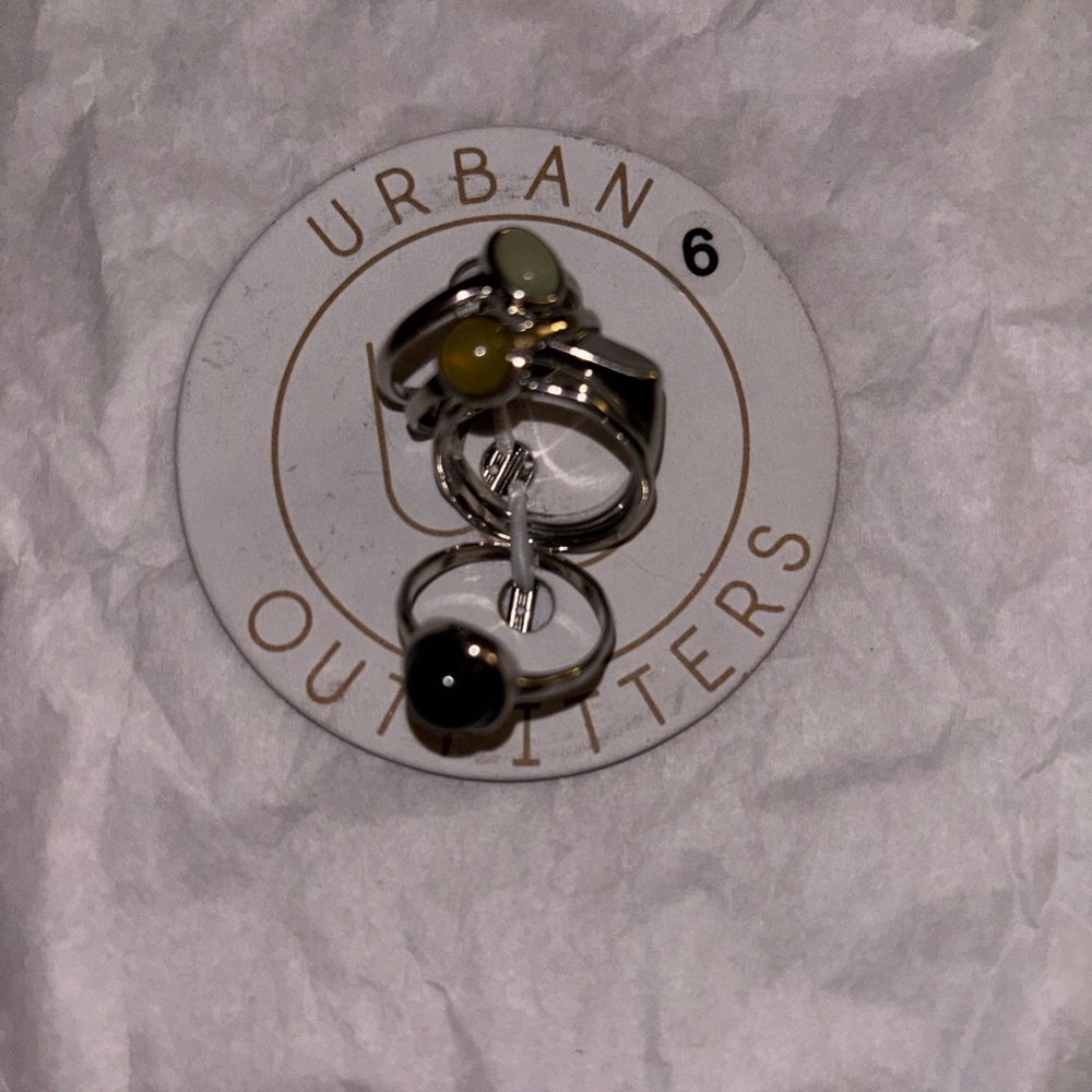 Urban Outfitters Silver Tone Ring Set of 5 with Multicolor Stones